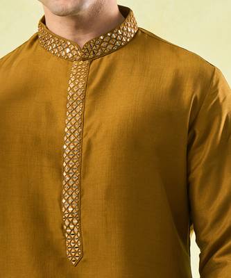 Mustard plain cotton kurta pajama 3