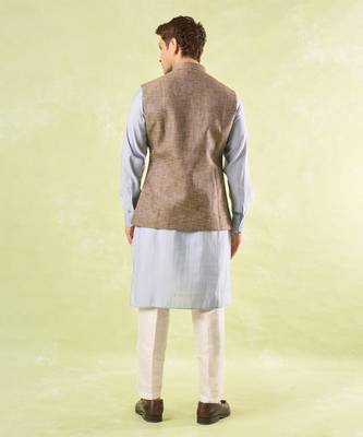 Brown plain silk nehru jacket 2