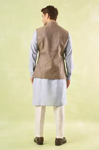 Brown plain silk nehru jacket