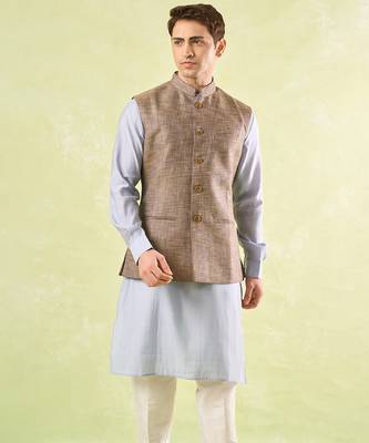 Brown plain silk nehru jacket 5