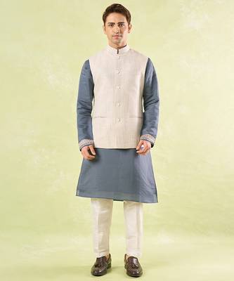 White plain silk nehru jacket 1