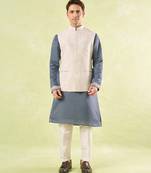 White plain silk nehru jacket