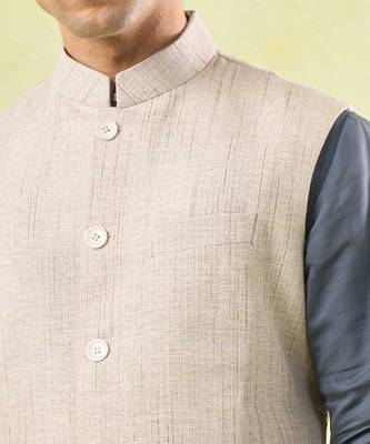 White plain silk nehru jacket 2