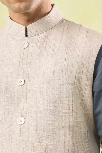White plain silk nehru jacket