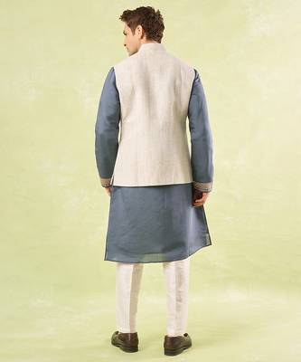 White plain silk nehru jacket 3