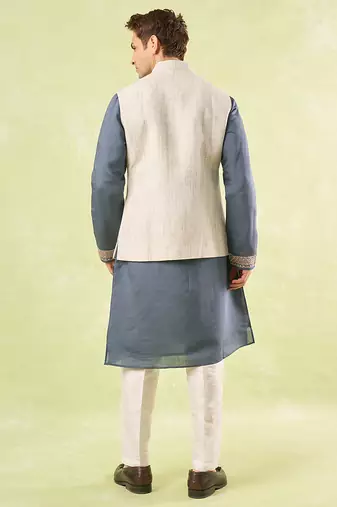 White plain silk nehru jacket