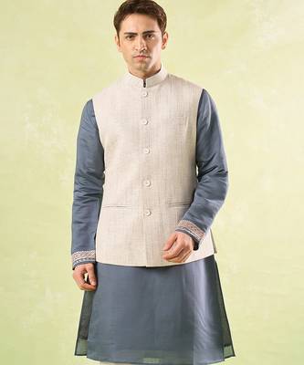 White plain silk nehru jacket 4