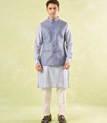 Blue plain silk nehru jacket