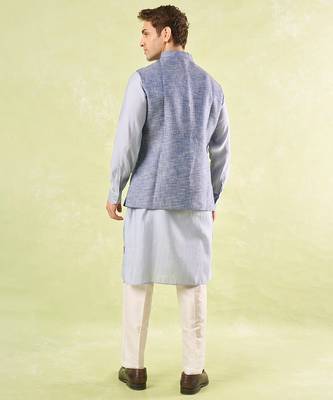 Blue plain silk nehru jacket 3