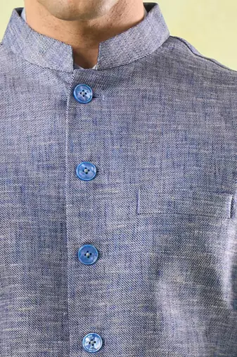 Blue plain silk nehru jacket
