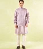 Purple embroidered silk nehru jacket with kurta & pajama