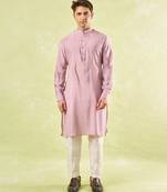 Pink plain silk nehru jacket with kurta & pajama
