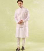 Pink embroidered silk nehru jacket with kurta & pajama