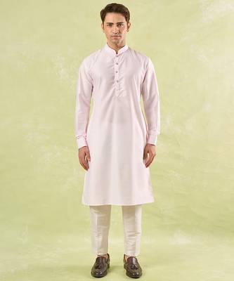 Pink embroidered silk nehru jacket with kurta & pajama 4