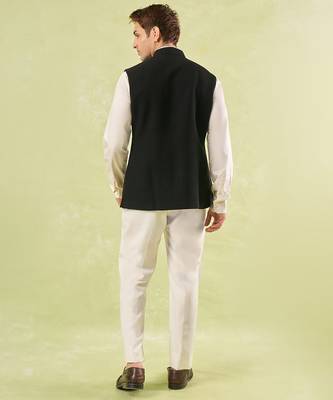 Black plain silk nehru jacket 3