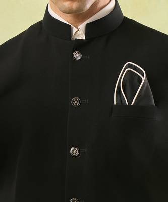 Black plain silk nehru jacket 5