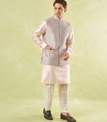 Grey embroidered silk nehru jacket with kurta & pajama