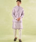 Purple embroidered silk nehru jacket with kurta & pajama
