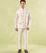 White plain silk nehru jacket