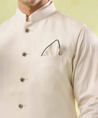 White plain silk nehru jacket 2