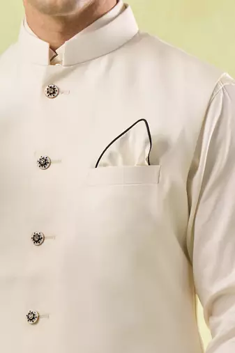 White plain silk nehru jacket