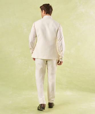 White plain silk nehru jacket 5