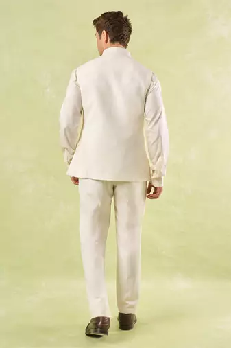 White plain silk nehru jacket