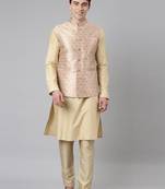 Peach gold jacquard jacket w gold kurta