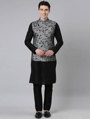 Black net printed jacket with black kurta 1