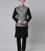 Black net printed jacket with black kurta