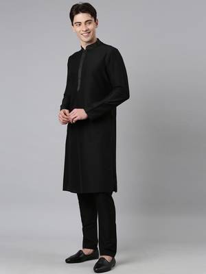 Black net printed jacket with black kurta 4