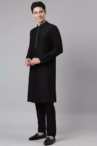 Black net printed jacket with black kurta