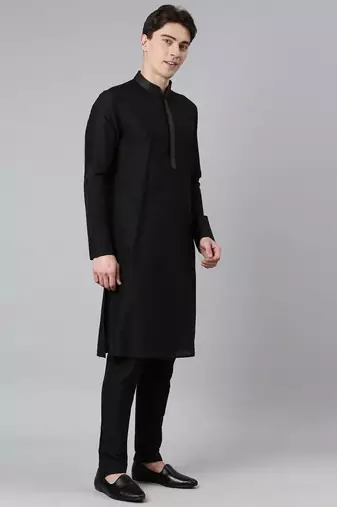 Black net printed jacket with black kurta