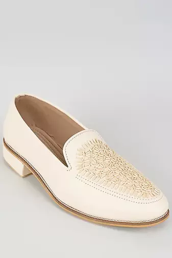 White woven leather mens juttis