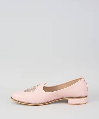 Pink woven leather mens juttis 3