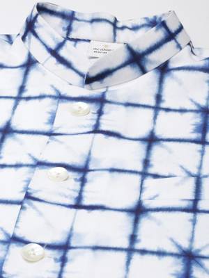 White cotton blue tie dye jacket with white kurta 2