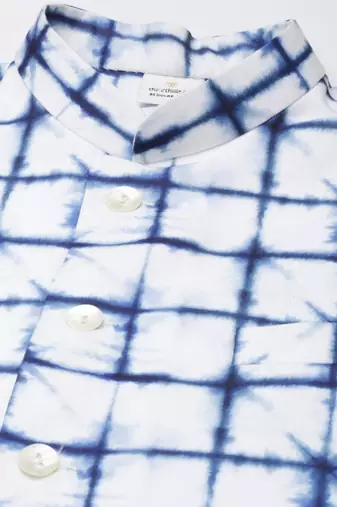 White cotton blue tie dye jacket with white kurta