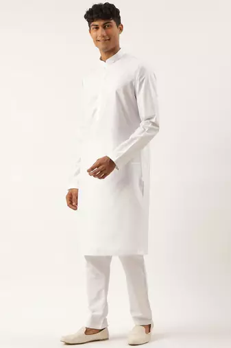 White cotton blue tie dye jacket with white kurta