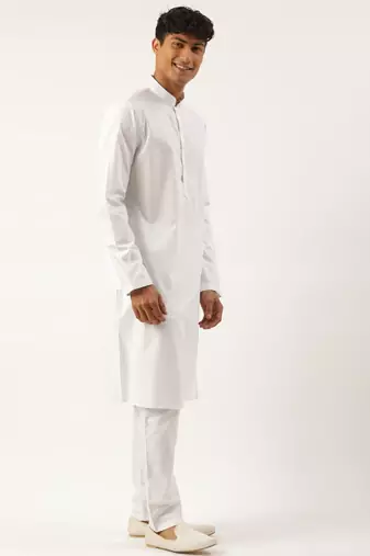 White cotton blue tie dye jacket with white kurta