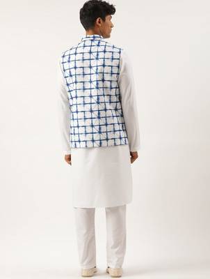 White cotton blue tie dye jacket with white kurta 5
