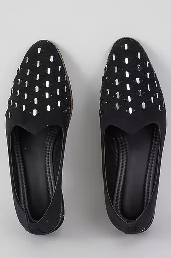 Black woven leather mens juttis