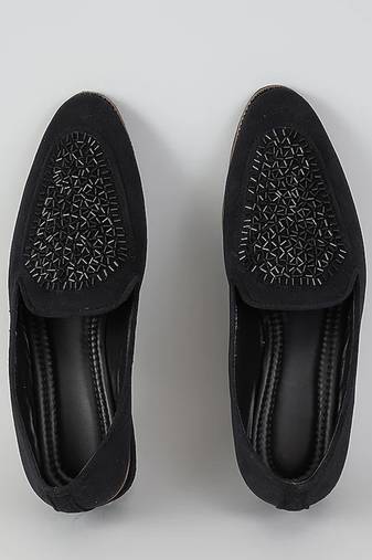 Black woven leather mens juttis