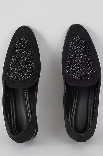 Black woven leather mens juttis