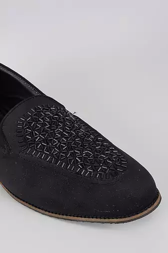 Black woven leather mens juttis