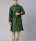 Green brocade jacket and kurta set