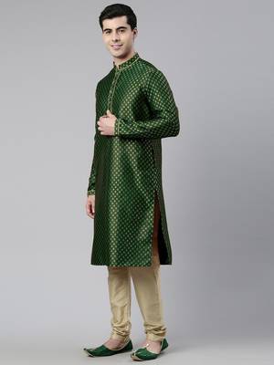 Green brocade jacket and kurta set 2