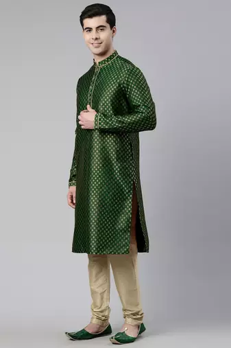 Green brocade jacket and kurta set