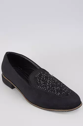 Black woven leather mens juttis