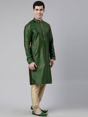 Green brocade jacket and kurta set 3