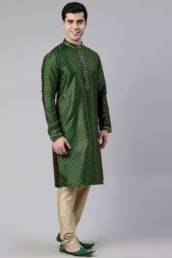 Green brocade jacket and kurta set